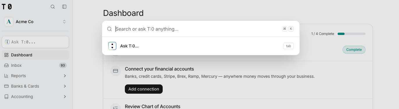 The quick search overlay with the Ask T:0 option