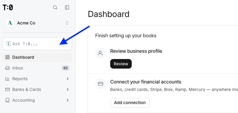 The T:0 chat panel open alongside the app