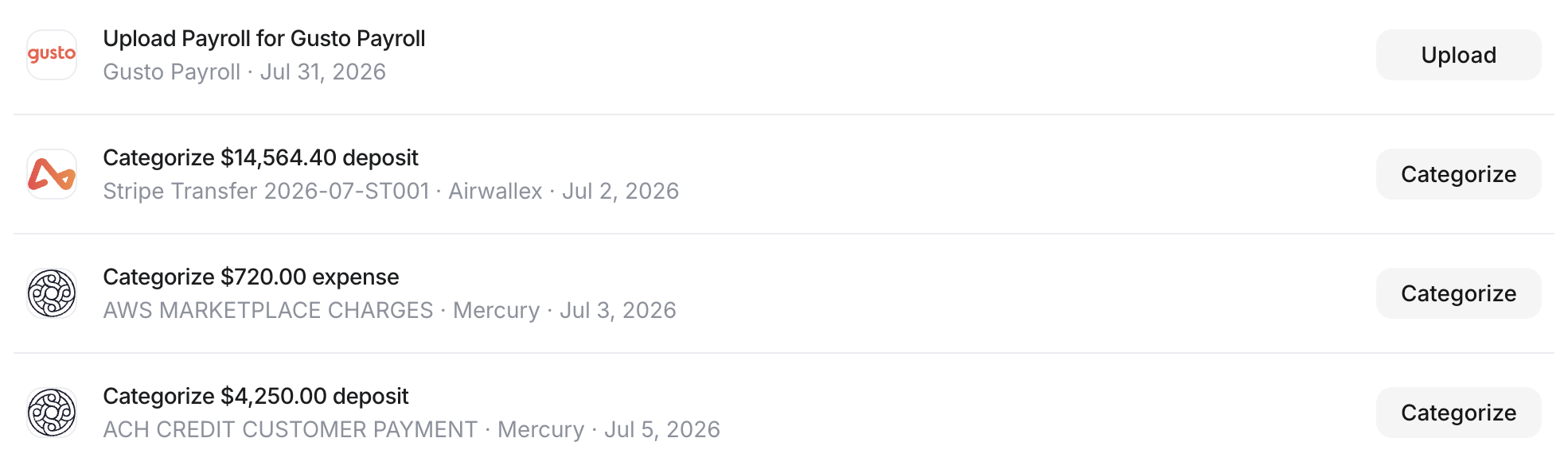 An Inbox item asking for a payroll CSV upload